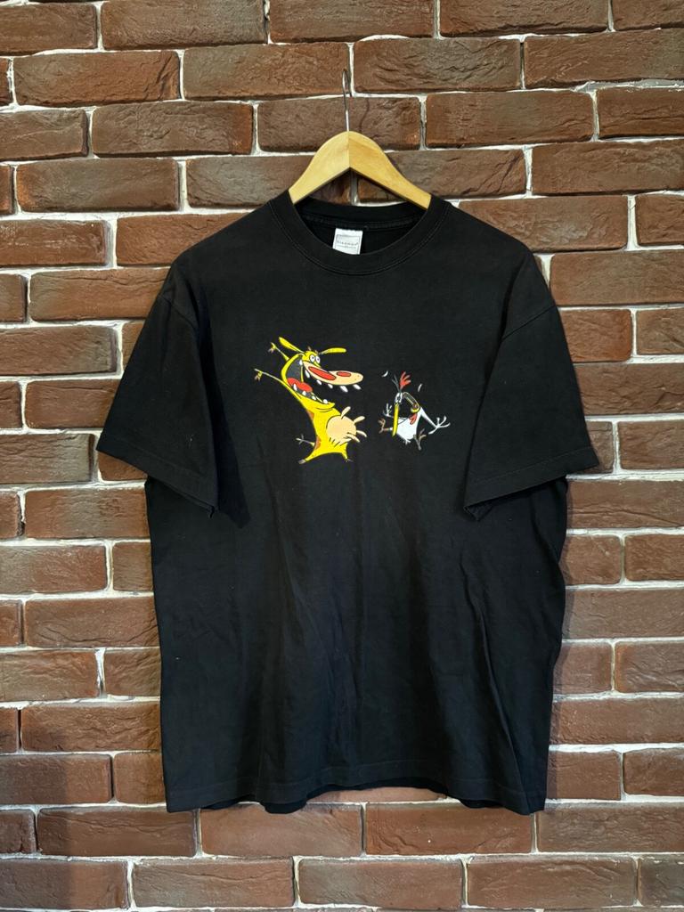 Vintage 00s Cow And Chicken Movie Cartoon Y2K L Black Tee Unisex T-Shirt