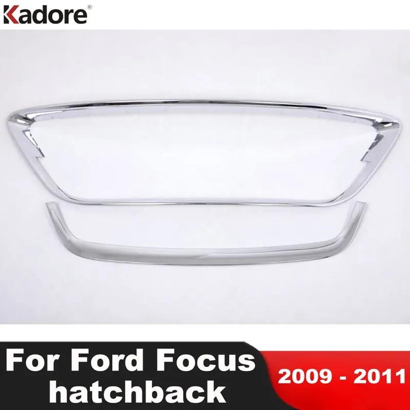 Front Grille Grill Cover Trim For Ford Focus hatchback 2009 2010 2011 Chrome Car Head Racing Around Frame Trims Accessories