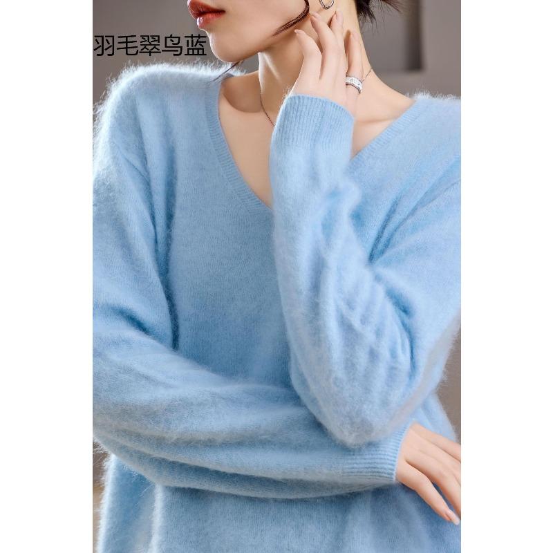 [Вау J-рот шерстяной свитер V-образный вырез вытягивание шерсти Puyuan sweater factory вязаный вытягивание шерсти кашемировый свитер женский