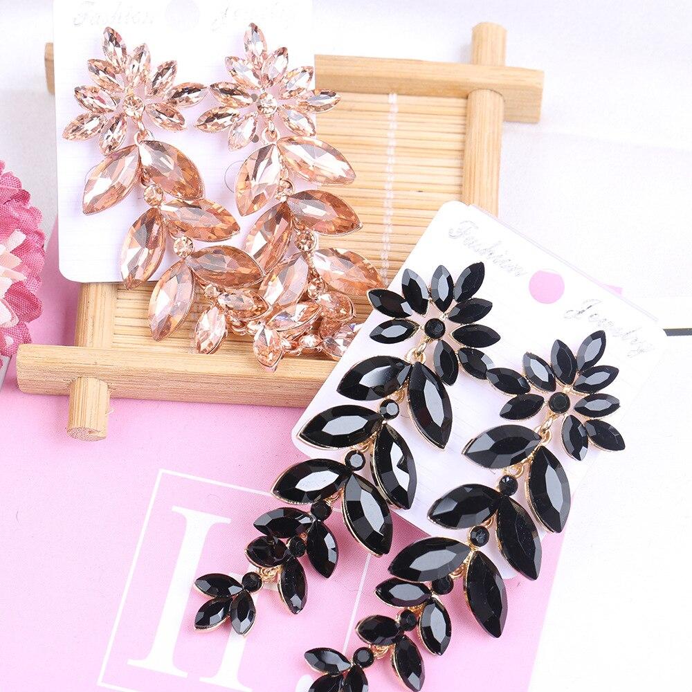 Pinkdudu Fashion Flash Rhinestone Long Leaf Drop Earrings Luxury Romantic 4 Color Tassel Earring for Women Jewelry PD1566