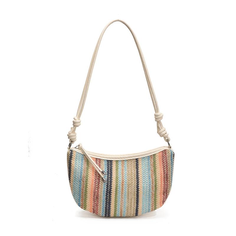 Woven Straw Bag Women's 2025 New Rainbow Dumpling Bag One-shoulder Armpit Bag Foreign Style Versatile Crossbody Bag