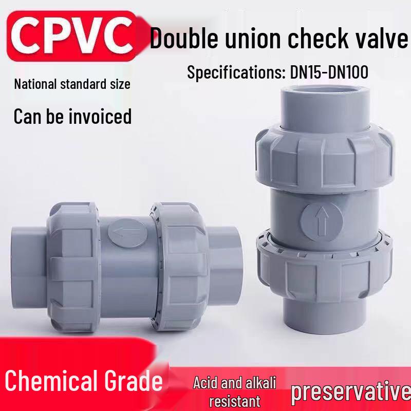 CPVC Double Union One-Way Check Valve - Adhesive Backflow Preventer