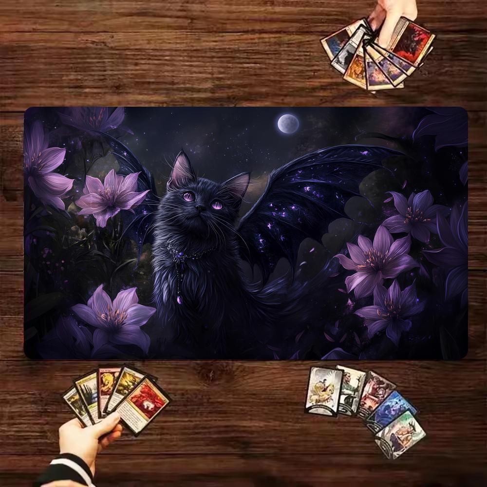 Mysterious Demon Black Cat Magic Playmat 24"X14" Card BattlePlay Mat with zone mtg playmat desk mat suitable for game gathering