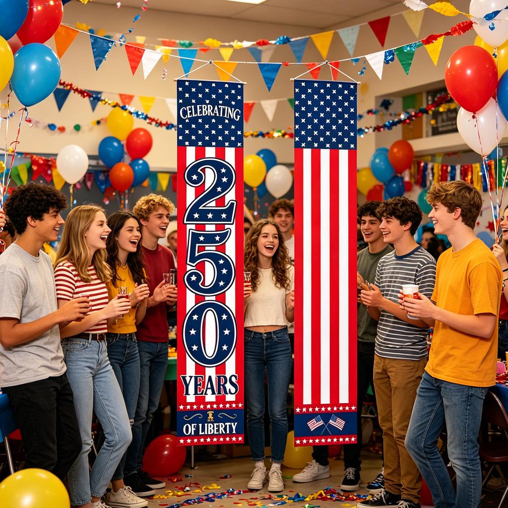 Vertical Independence Day Banner 250 Years of Liberty Outdoor Indoor Hanging Decoration for Patriotic Celebrations and Events