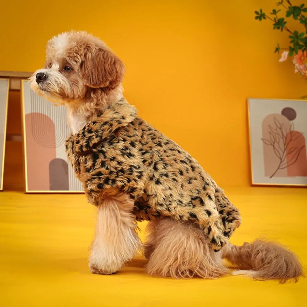 Новая накидка-худи с леопардовым принтом для питомцев на осень-зиму, теплая жилетка для собак, превращающаяся в праздничную вечеринку, смешная милая одежда, Рождество