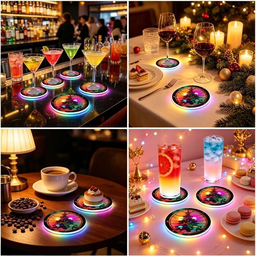 Round Shape LED Glowing Coaster 2D Flat Design Drink Pad Christmas Acrylic Coaster Nightclub
