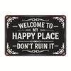 Happy Place Vintage Statement Tin Metal Sign Funny Rustic Style Garden Metal Sign for Home Patio Farm Coffee Bar Wall Decor
