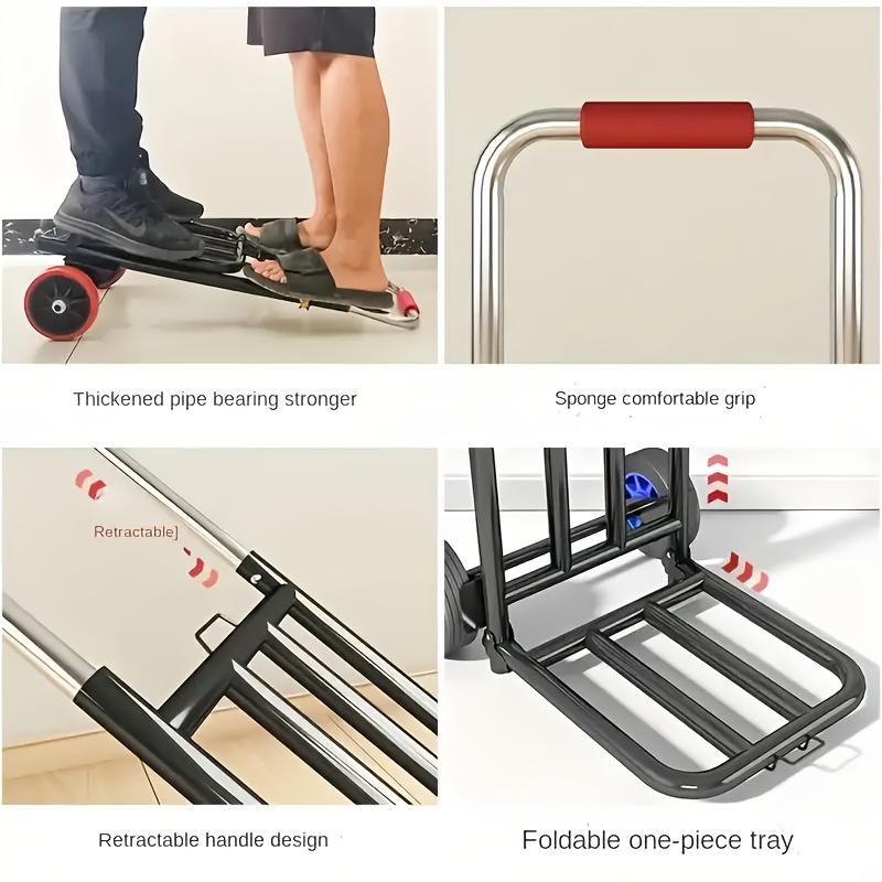 Складная тележка с выдвижной ручкой, губчатые ручки - Эргономичный дизайн для легкой обработки грузов, для использования в помещении/на улице, универсальный перевозчик