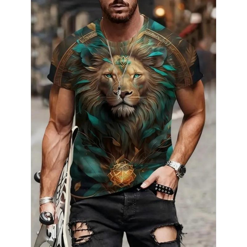 Мужская футболка с 3D-печатью, короткий рукав, круглый вырез, пуловер, повседневный топ