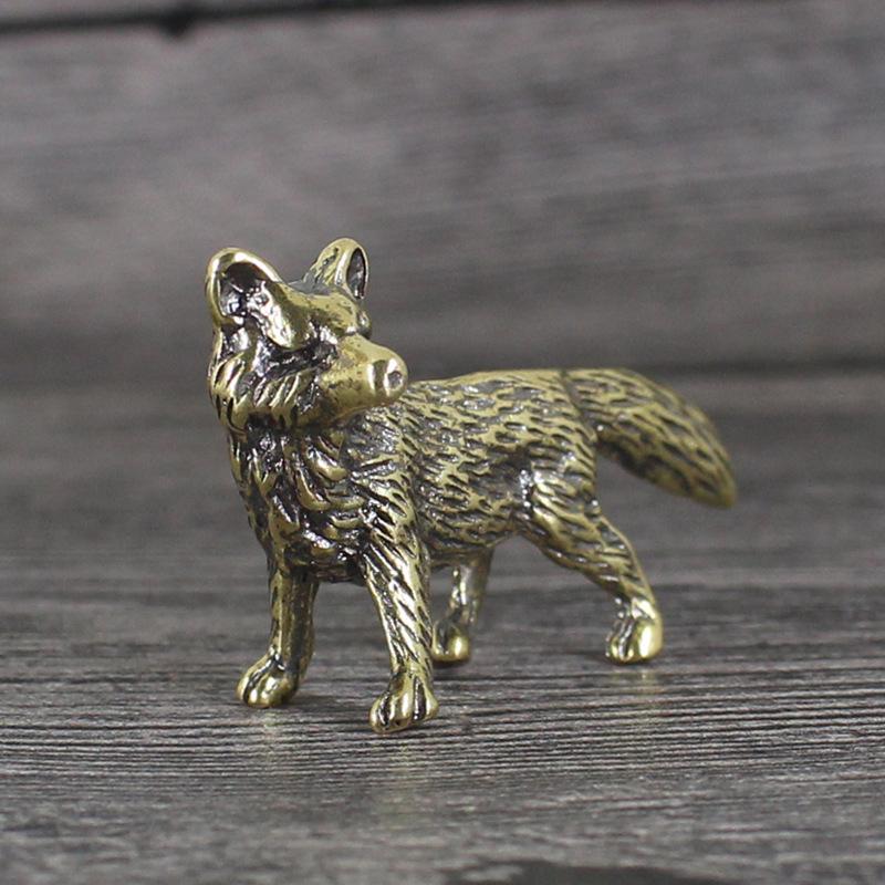 Solid Brass Fox Figurines Miniatures Desk Ornaments Tea Pet Crafts Retro Small Animal Statue