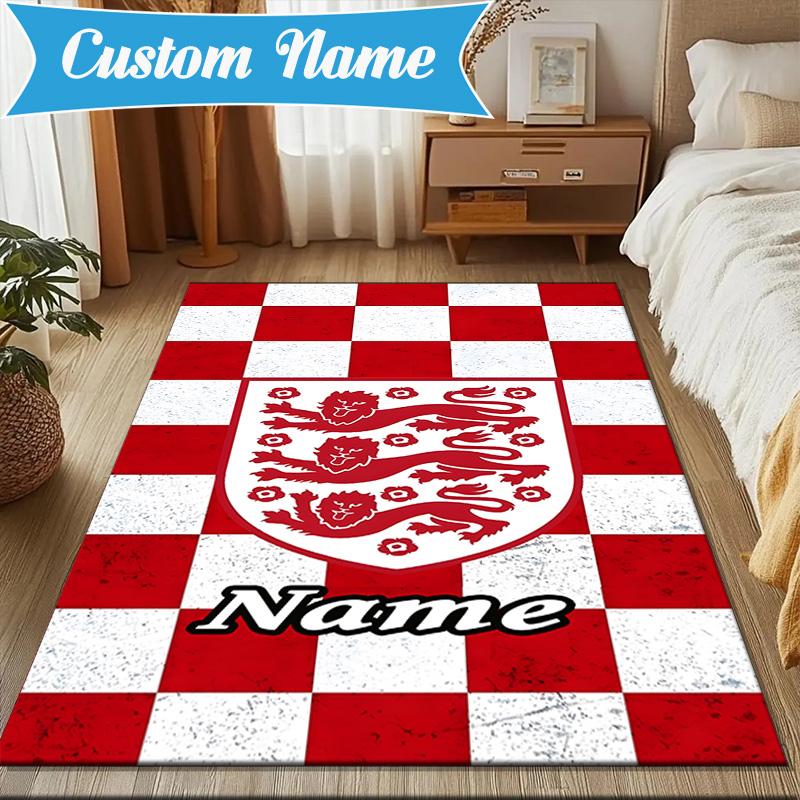 Custom Name England Heritage Crest Rug Game Carpet, Floor Mat for Bedroom Living Room Entryway Rug, Home Decor Idea Gift for Christmas birthday