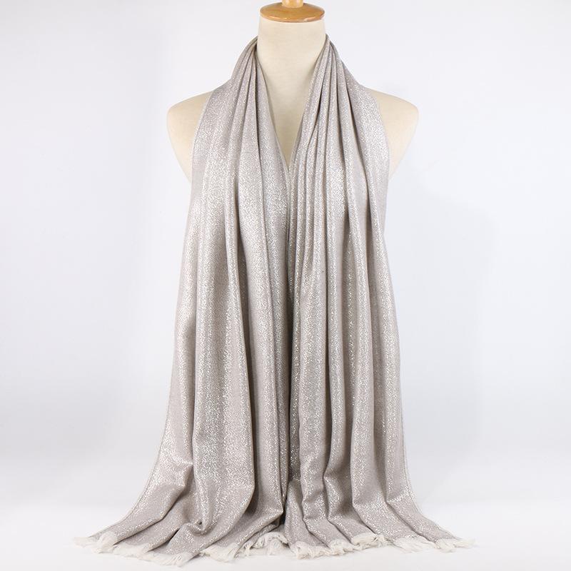 Блестящий люрекс хлопок золото хиджаб шарф женский серебряный кисточки шали мусульманские шарфы головной платок однотонные обертывания повязка на голову пашмина столы