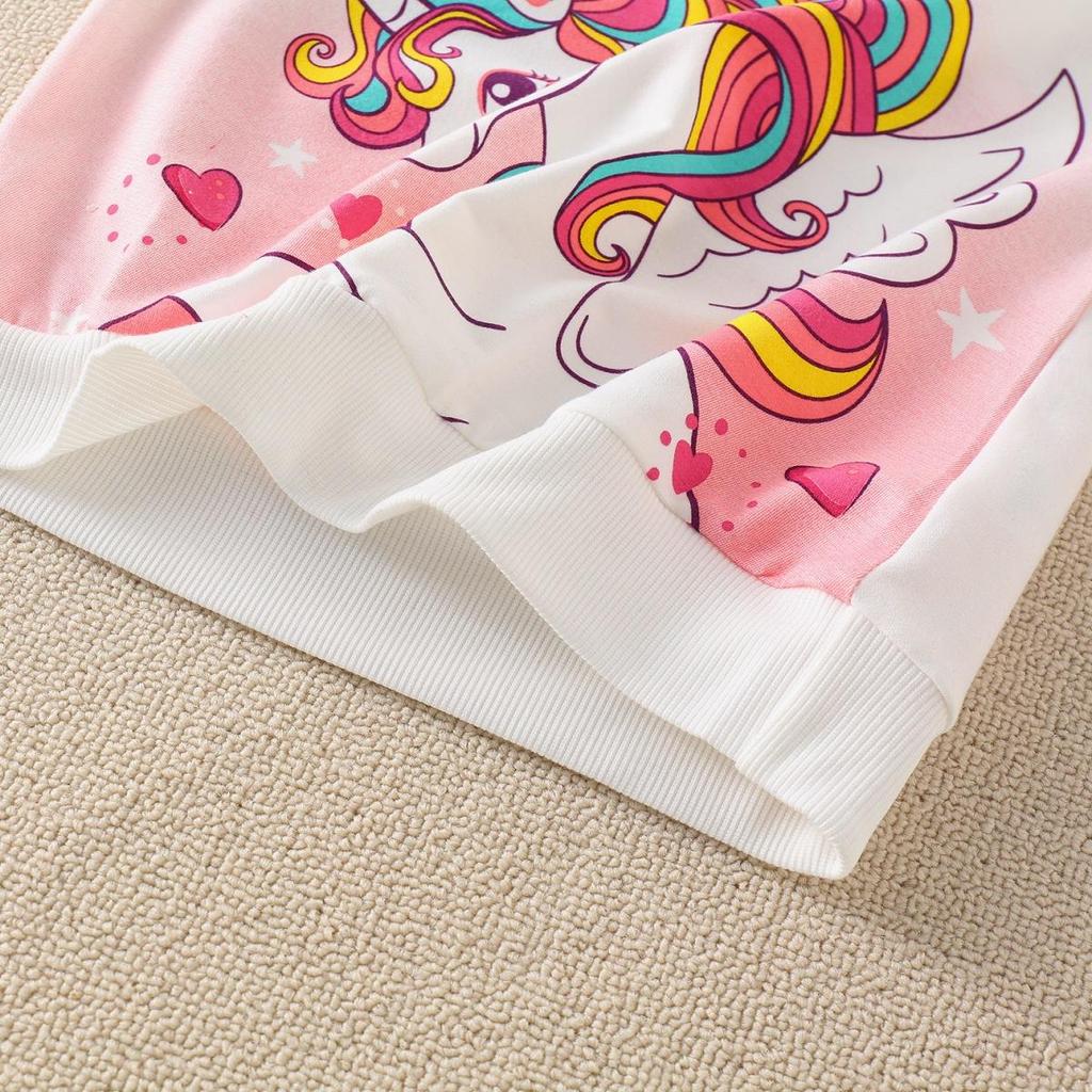 Hibobi Весенний комплект из 2 предметов для девочек, костюм-толстовка с капюшоном и узором единорога, модный спортивный костюм-толстовка, брюки, костюм для детей 4-9 лет