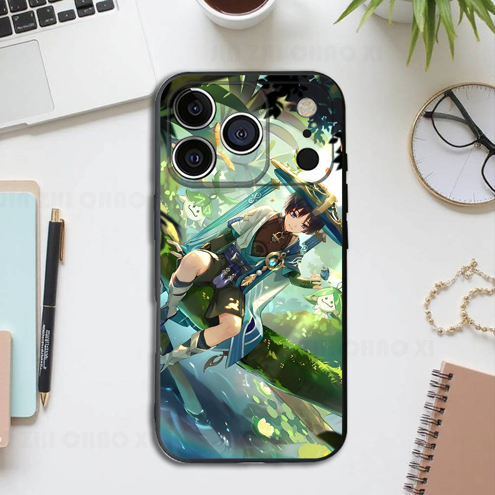 Игровая Фигурка Странник Genshin Черный Чехол для Телефона Для IPhone 17 16 15 14 13 12 13 12 11 Pro Max Plus XS XR Силиконовый Мягкий Задний Чехол