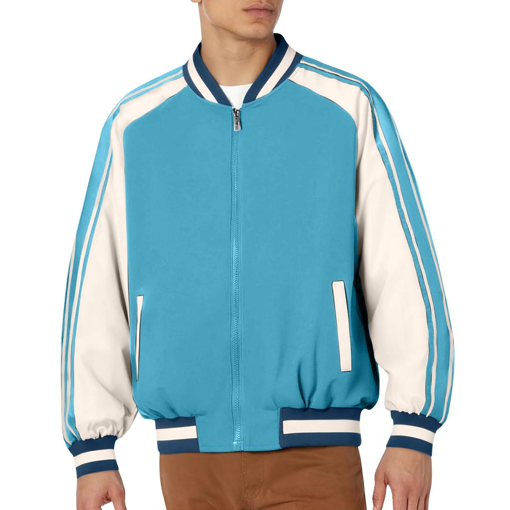 Men's Striped Baseball Collar Patchwork Long Sleeved Jacket