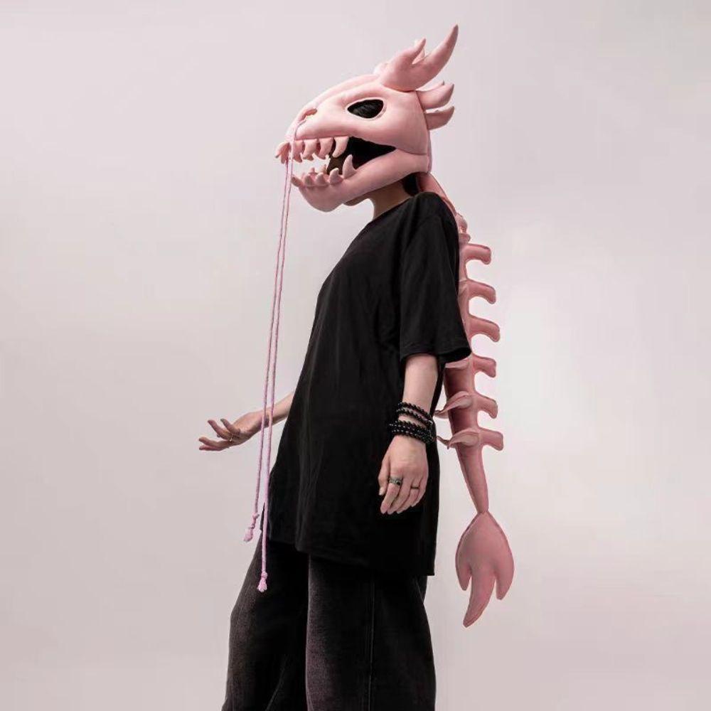 Warm Tone Colors Dragon Headpiece Exoskeleton Spine Tail Animal Head Cover Halloween