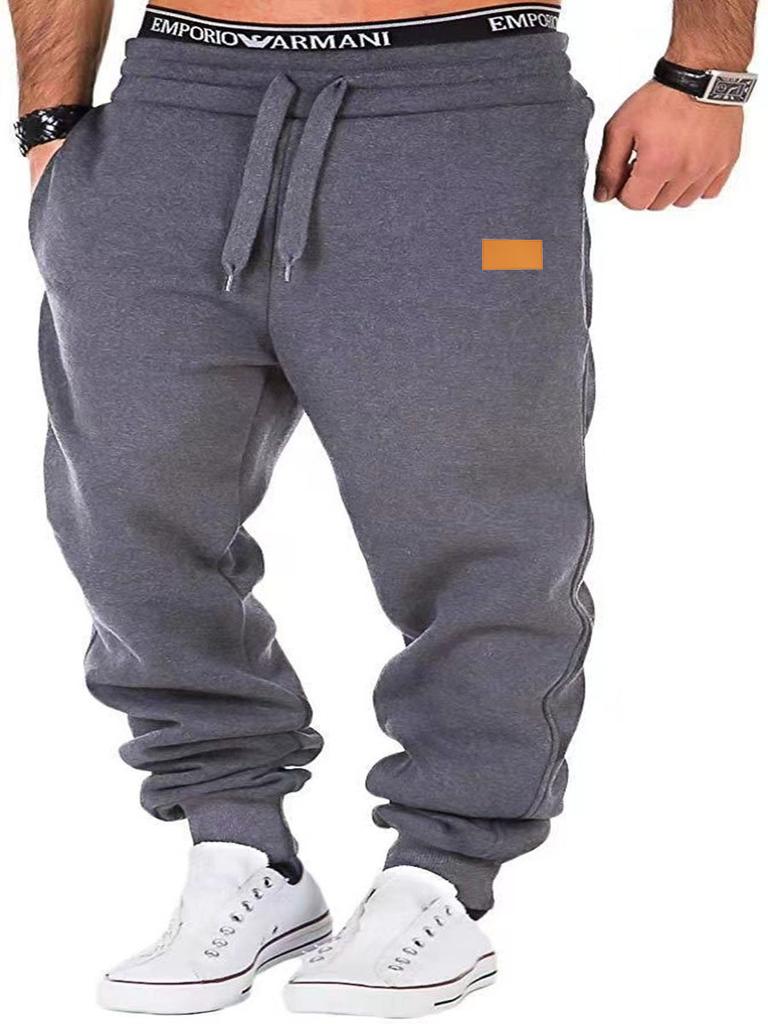 European and American Men's Casual Sports Trousers Elastic Belt Pants Sweatpants Leather Label Sewing