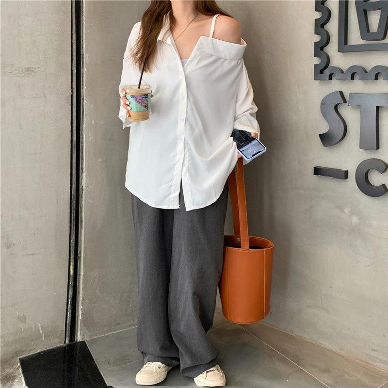 WTEMPO Sexy Off Shoulder Women Blouses Casual Korean Long Sleeve Shirts White Black Oversized Fashion Streetwear Chic Y2k Top