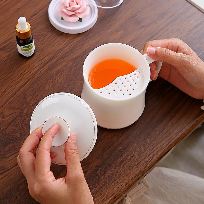 Guochao aromatherapy porcelain flower Dehua suet jade office cup teacup gift box for girlfriends and ladies with gifts for customers