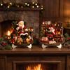 Christmas Gift for Family 2D Wooden Castle Tabletop Ornament, Santa Scene Bookshelf Decoration Winter Theme Room Decorations with Stand, Festive