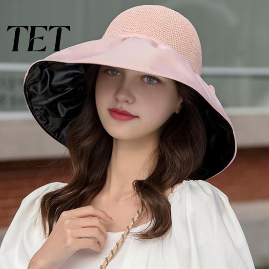 Travel Vacation Accessories for Women Woven Sun Hat, Wide Brim Beach Floppy Hat UV Protection with Bow, Breathable Summer Camping Fashionable Bow