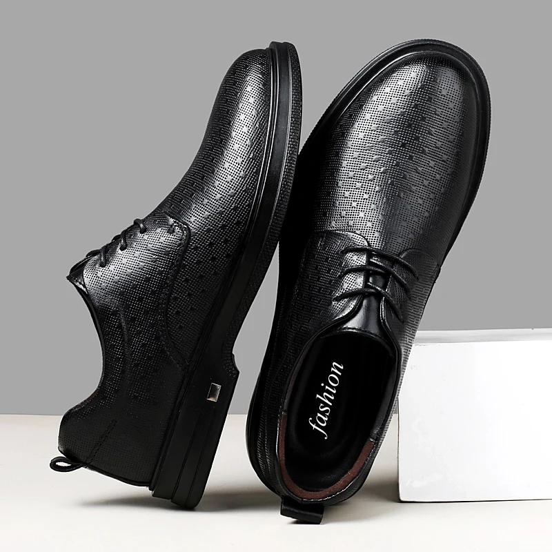 Fashion Genuine Leather Casual Oxford Shoes for Men Round Toe Man Formal Shoes Handmade Mens Business Flats Leisure Walk Dress Footwear