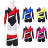 Kids Girls Dancing Bodysuit Long Sleeve Off-shoulder Patchwork Style Leotard Unitard Ballet Jumpsuit with Shorts