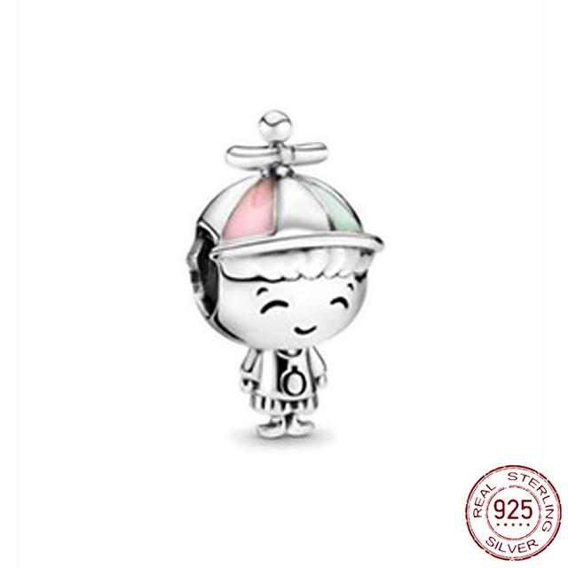 New 925 Sterling Silver Rose Girl Boy Pink Sparkle Spacer Clip Charm Bead Fit Original Fashion Bracelet DIY Jewelry for Women