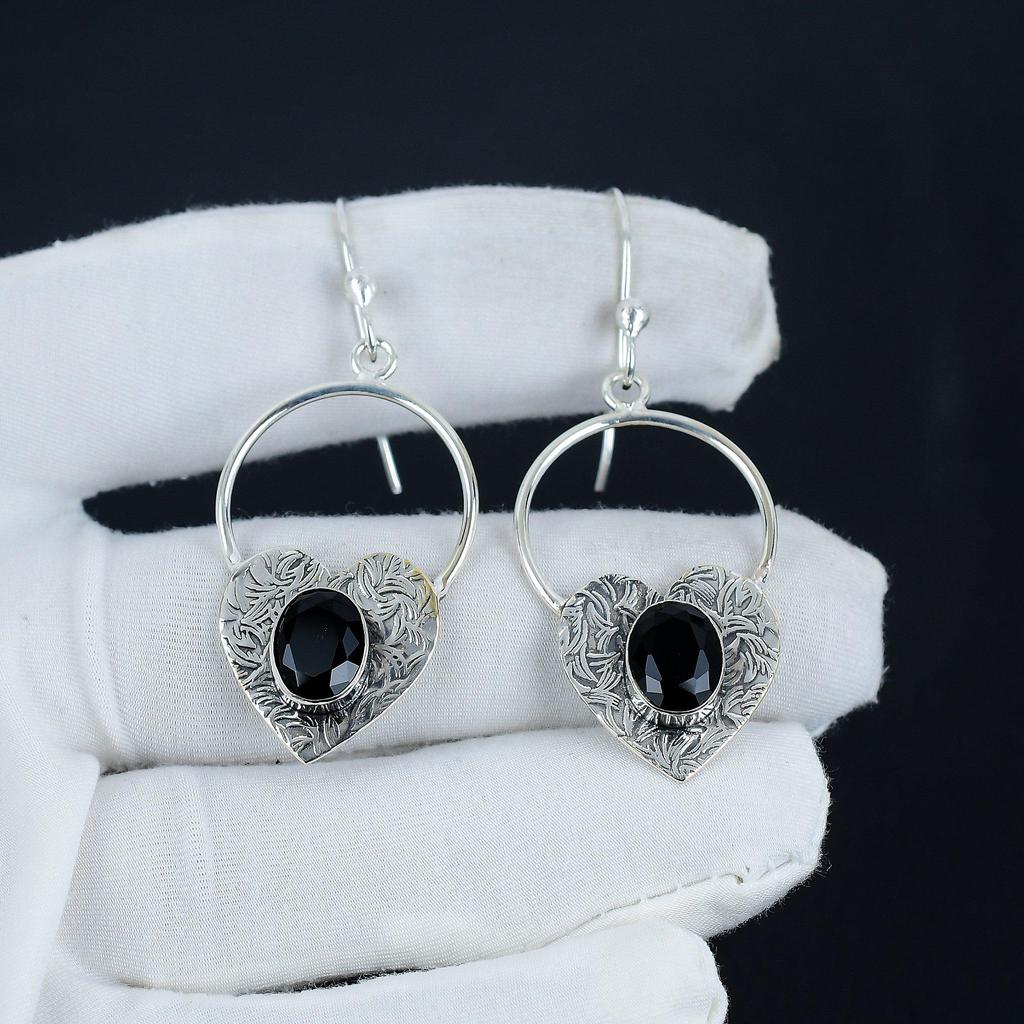 Серьги в форме сердца из натурального черного шпинеля, серьги из стерлингового серебра 925 пробы, серьги-подвески из серебра ручной работы в стиле бохо, подарок из ваты
