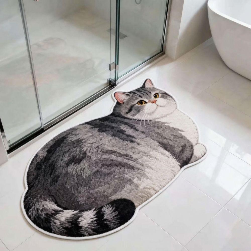 40*60cm Cute Cat Crystal Velvet Floor Mat Russian Blue Ginger Cat Bathroom Carpet Water-absorbing Abrasion-resistant