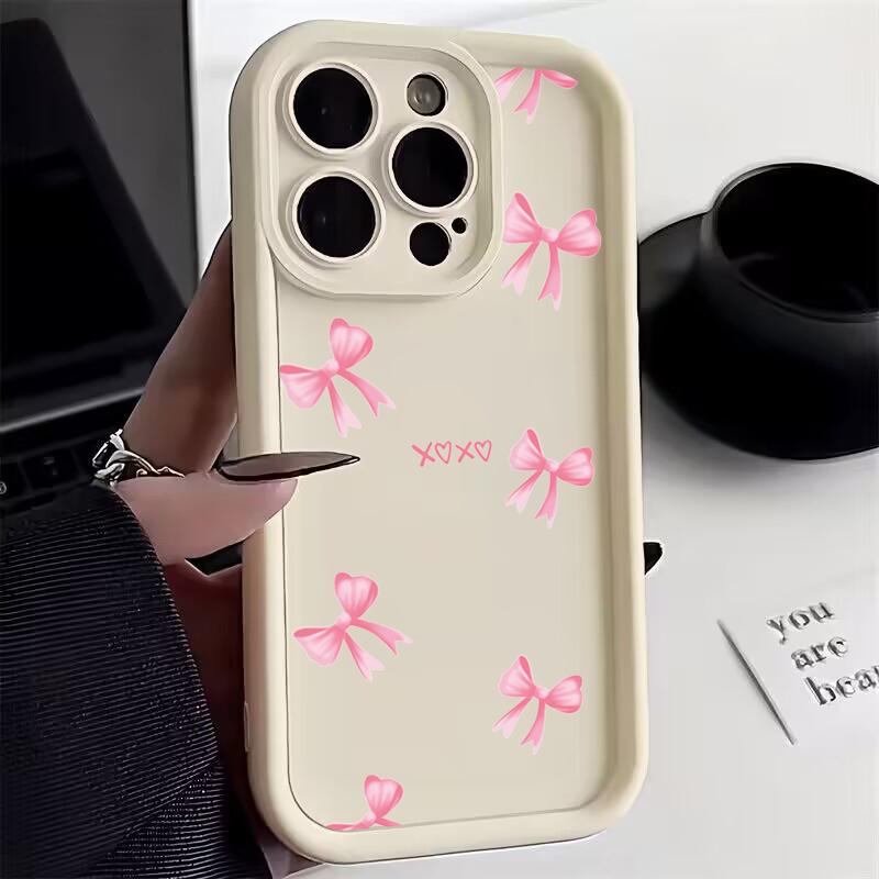 Розовый Бант Силиконовый Чехол Для Телефона Для iPhone 16 15 14 11 12 13 Pro Max 7 8 16 Plus X XS XR Ударопрочный Конфетный Мягкий Чехол
