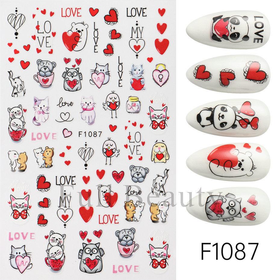 Nail Art Stickers, Romantic Valentine'S Day Love Cartoon Panda Love Adhesive Nail Stickers