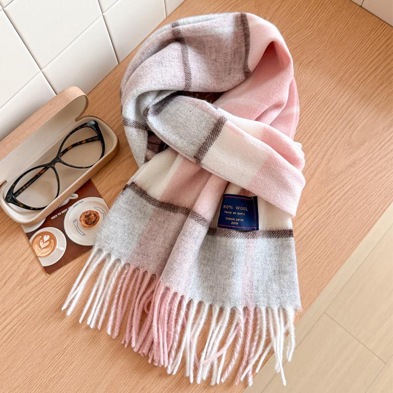 Wool scarf men's and women's winter blue plaid cashmere scarf high-end navy blue British style thickened new model