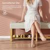 140 cm Shoe Bench Made of Solid Wood, Modern Hallway Bench with Upholstered Seat for Two People, Natural Wood and Cream White