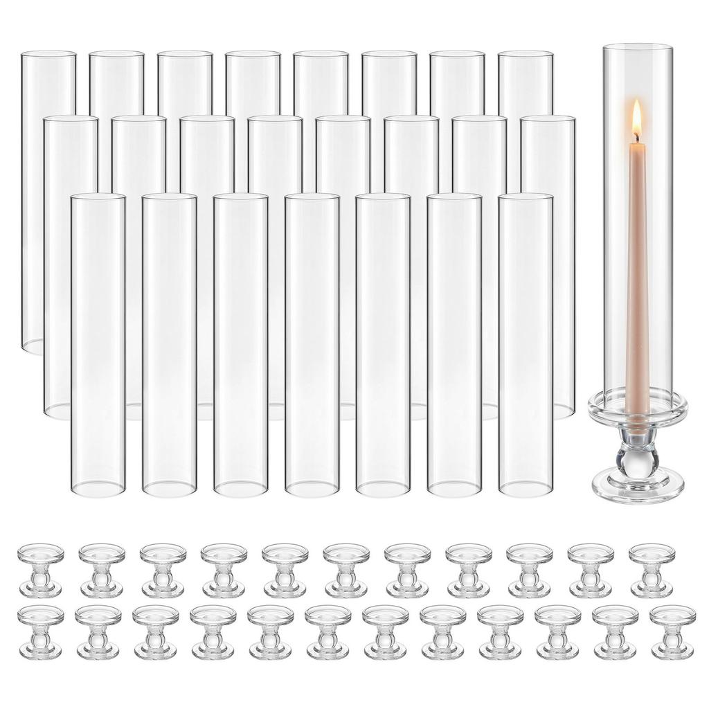 Hurricane Candle Holders Set of 24, 320 mm Tall Clear Glass Taper Candle Holders, High Borosilicate Glass, 2.36 in Cylinder for Wedding, Table