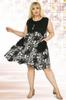 Women's Big Size Dress Plaid Floral Patterned Asymmetrical Cut Below Knee Sleeveless Viscose Dress