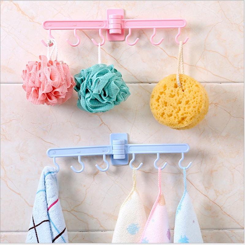 6 Hook Door Cabinet Wall Shelf Bathroom 180 Degree Rotate Strong Sucker Hanger Storage Hooks Rack
