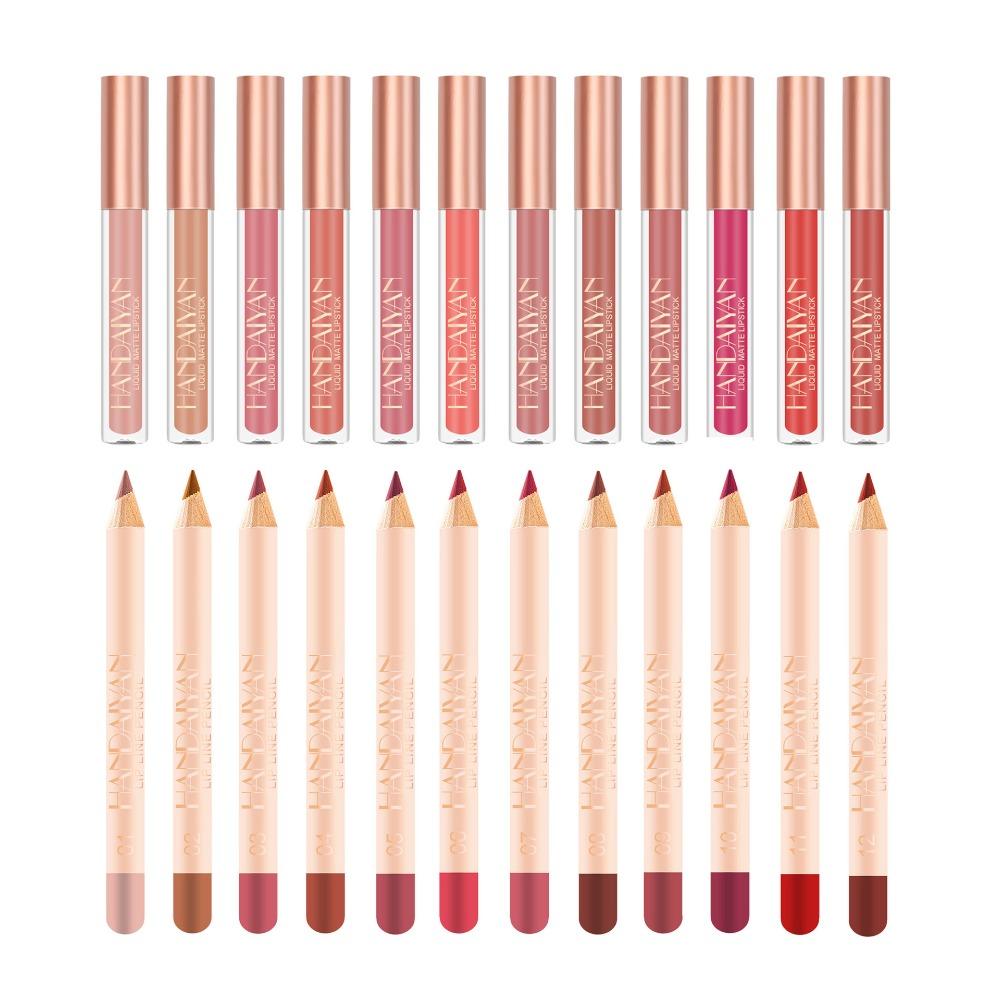 HANDAIYAN 12 цветов Матовая ручка для губ плюс блеск для губ Комбинация аутентичной помады без прилипающей чашки без обесцвечивания глазури для губ Женский