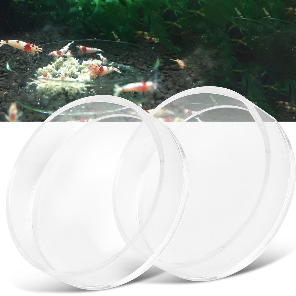 2PCS Aquarium Shrimp Feeding Dish Bowls Acrylic Fish Tank Feeder Round for Pet Turtle