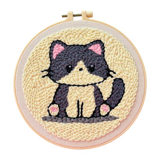 1 Set Punch Needle Coaster Kit Handmade Punch Needle Embroidery Craft Kit with Hoop Yarn Tools Instruction Adults Beginners DIY Animal Flower Coaster