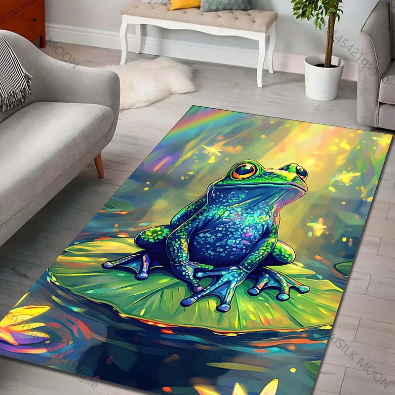 Multiple sizes Frog leaf rainbow fireflies Print Carpet Rug for Living Room Bedroom Sofa Doormat Home Decor Non-slip Floor Mat