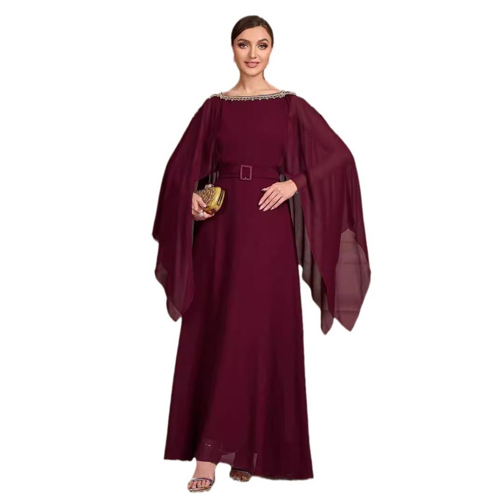 Новое однотонное платье с рукавами-шалькой и круглым вырезом, элегантное шифоновое банкетное вечернее платье