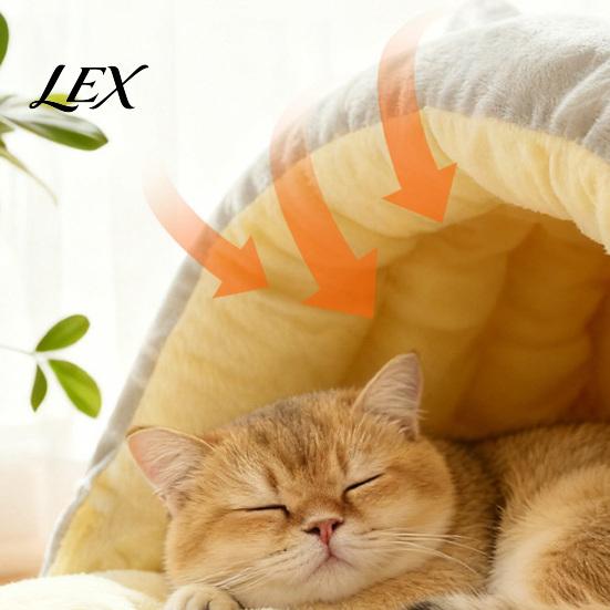 Comfortable Pet Bed for Sleeping Cat Cave Bed, Warm Semi Enclosed Hideaway, Winter Bag with Snap Buttons, Cozy Calming Indoor Cats Washable Plush
