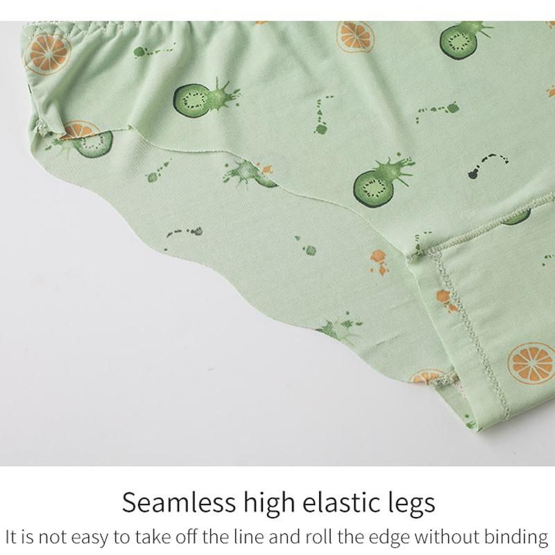 5Pcs/Lot Girl's Ice Seamless Low Waist Panties Cute Fruit Printing High Elastic Comfortable, Half A Pack Buttock Wavy Edge Underwear Briefs