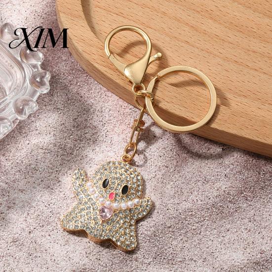 Metal Key Ring Halloween Rhinestone Pumpkin Keychain, Ghost Witch Hat Spider Web Cat Keychain Bag Charm, Car for Handbags Backpacks Decoration Bling
