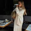 Французский вязаный комплект из двух предметов, осень/зима, с высоким воротником, длинным рукавом, свободный свитер ленивой драпировки, прямая свободная юбка миди для женщин