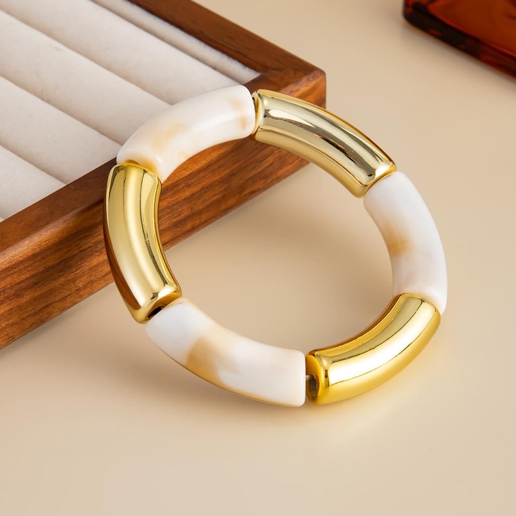 Модный Браслет-Браслет с Леопардовым Принтом, Смола, Бамбуковый Узел, Эластичный, INS, Креативный, Разноцветная Стыковка, Изогнутая Трубка