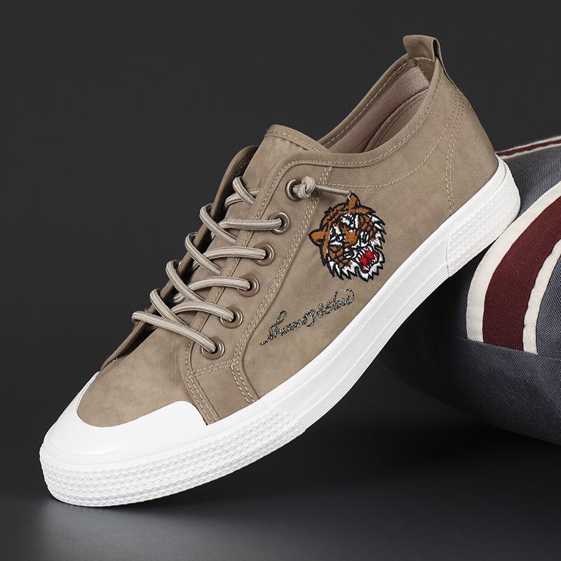 Мужские туфли из ткани Canvas, зонтичная ткань Ice Silk, дышащая тканевая обувь с низким верхом, на шнуровке, с мягкой подошвой, с вышивкой, модные повседневные туфли для мужчин