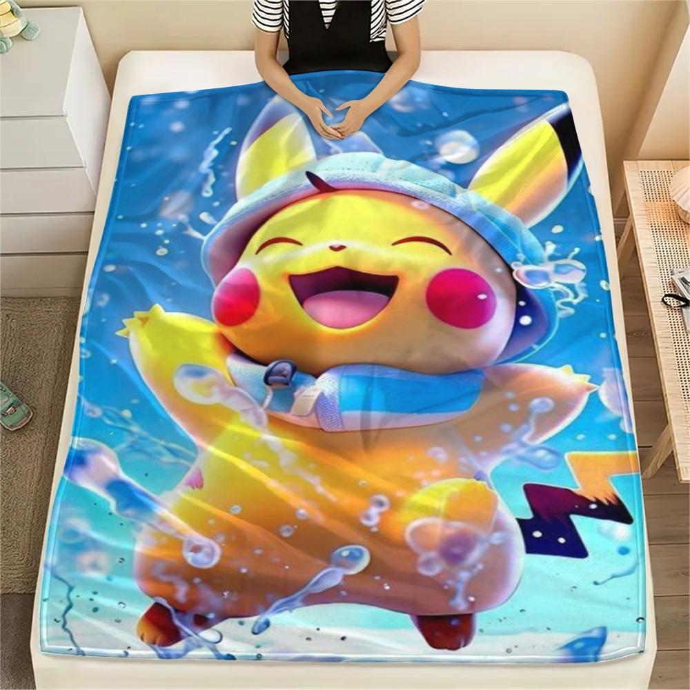 Pikachu Soft Print Flannel Blanket Cozy for Sofa Bed Couch Travel and Home.-TING