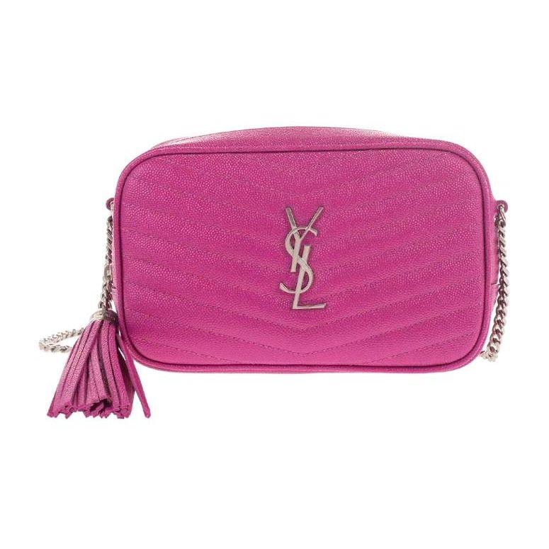 Saint Laurent Ysl Lou Silver Logo Tassel Pendant Chain Mini Camera Bag Women bags Purple 6125791GF06-5554